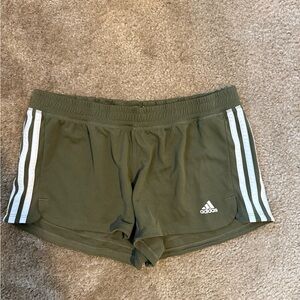 Adidas Women's Athletic Shorts in Olive with White Stripes